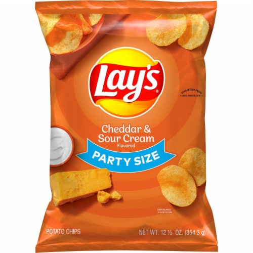 Lay's® Cheddar and Sour Cream Potato Chips Party Size Perspective: left