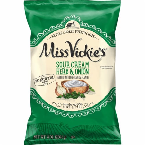 Miss Vickie's Sour Cream Herb & Onion Kettle Cooked Potato Chips Perspective: left
