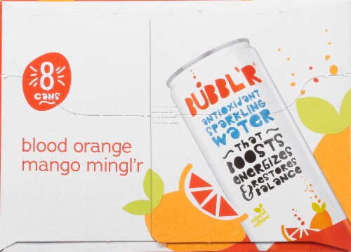 Bubbl'r Blood Orange Mango Mingl'r Antioxidant Sparkling Water Perspective: left
