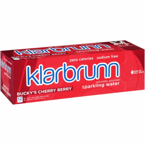 Klarbrunn Bucky's Cherry Berry Flavored Sparkling Water Cans Perspective: left
