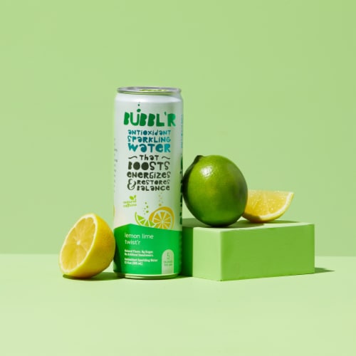 BUBBL'R Lemon Lime Twist’r Antioxidant Sparkling Water Cans Perspective: left