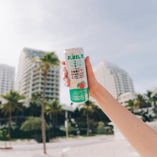 BUBBL'R Watermelon Lime Smash'r Antioxidant Sparkling Water Cans Perspective: left