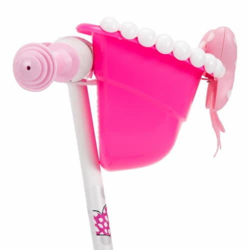 Huffy Disney Minnie Girls' 3-Wheel Scooter with Bin - White/Neon Pink Perspective: left