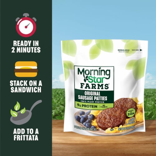 MorningStar Farms® Veggie Breakfast Original Vegan Sausage Patties Perspective: left