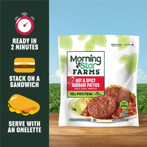 MorningStar Farms® Veggie Breakfast Hot and Spicy Vegan Sausage Patties Perspective: left