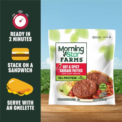 MorningStar Farms® Veggie Breakfast Hot and Spicy Vegan Sausage Patties Perspective: left