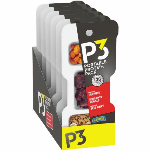 P3 Chipotle Peanuts Original Beef Jerky and Sunflower Kernels Portable Protein Pack Perspective: left