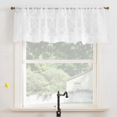 No. 918 Bobbi Geometric Semi-Sheer Valance Curtain Panel - White Perspective: left