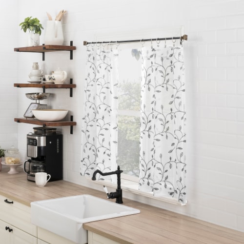 No. 918 Francine Embroidered Tier Curtain - White / Gray Perspective: left