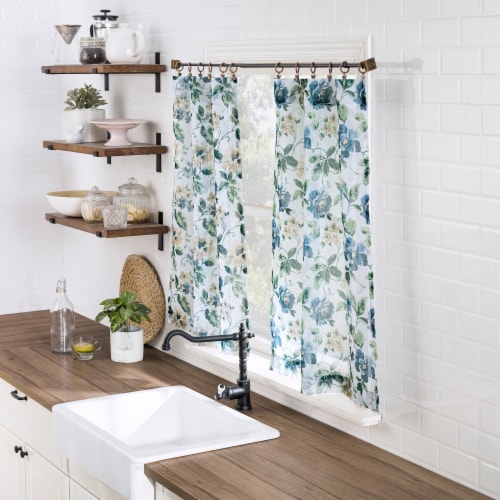 No. 918 Delana Floral Rod Pocket Kitchen Curtain Tier Pair Perspective: left