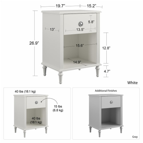 Little Seeds Rowan Valley Arden 1 Drawer Kids’ Nightstand with Open Cubby Space, Gray Perspective: left