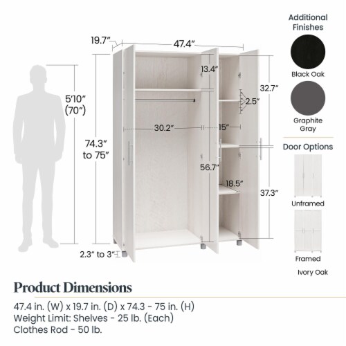 Camberly Framed 3 Door Wardrobe, Ivory Oak Perspective: left