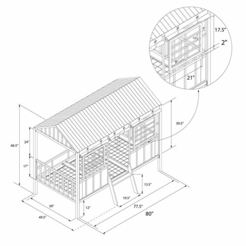 Little Seeds Rowan Valley Forest Twin Loft Bed in Black & White Perspective: left