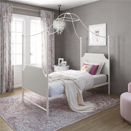 Little Seeds Monarch Hill Clementine Canopy Twin Bed in White 1