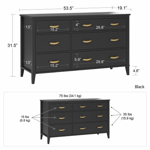 Little Seeds Monarch Hill Hawken 6 Drawer Dresser with Gold Feather Drawer Pull Black 19.10 x 53.54 x 31.50 Fry s Food Stores