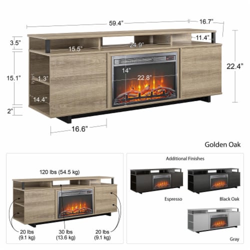 Golden oak electric fireplace tv stand discount