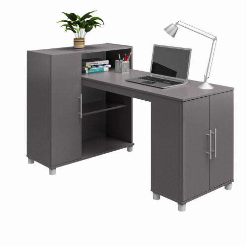 Camberly Hobby and Craft Desk with Storage Cabinet, Graphite Gray Perspective: left
