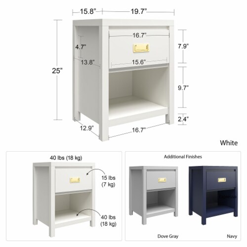 Little Seeds Monarch Hill Haven Kids' 1 Drawer Nightstand, Navy with Gold Drawer Pull Perspective: left