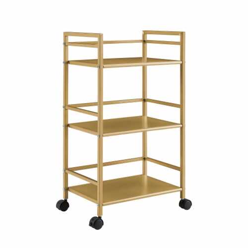 Helix 3 Shelf Metal Rolling Utility Cart, Gold Perspective: left