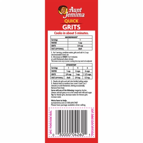 Aunt Jemima Quick Grits Enriched White Hominy Breakfast Perspective: left