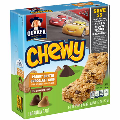 Quaker Chewy Peanut Butter Chocolate Chip Granola Bars Perspective: left