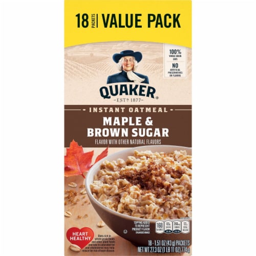 Quaker Breakfast Cereal Maple and Brown Sugar Instant Oatmeal Value Pack Perspective: left