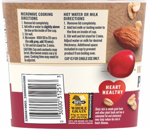 Quaker Instant Oatmeal Express Breakfast Cup Cranberry Almond Protein Perspective: left