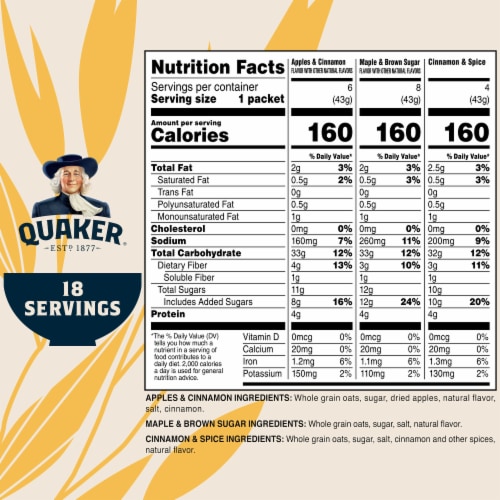 Quaker Instant Oatmeal Breakfast Cereal Flavor Variety Pack, 18 ct / 1. ...