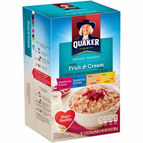 Quaker® Fruit and Cream Sugar Instant Oatmeal Breakfast Cereal Variety Pack 8 Count Perspective: left