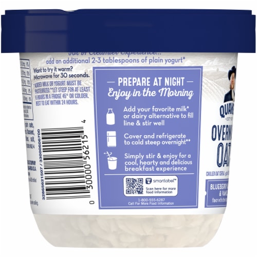 Quaker Overnight Oats Blueberry Banana & Vanilla Chilled Oatmeal Breakfast Cup Perspective: left