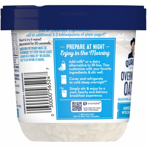 Quaker™ Overnight Oats Unsweetened Chia Seed Chilled Oatmeal Breakfast Cup Perspective: left