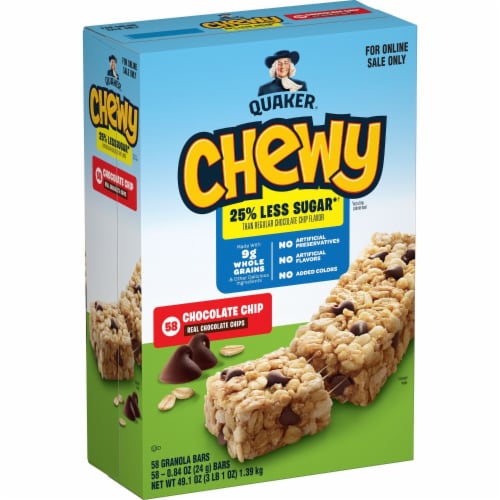 Quaker Chewy Reduced Sugar Chocolate Chip Granola Bars Perspective: left