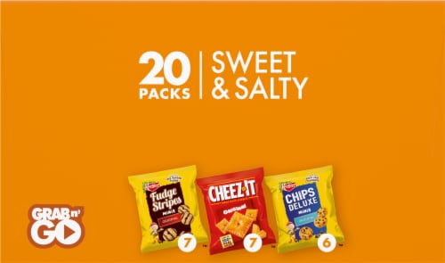Keebler Mini Chips Deluxe Cheez-It Mini Fudge Stripe Variety Pack Perspective: left