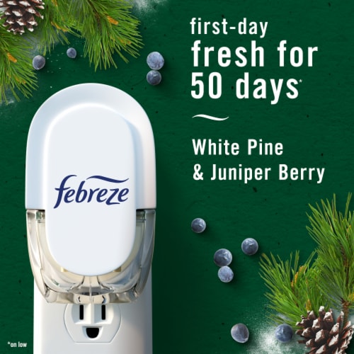 Febreze Odor-Fighting Fade Defy PLUG Air Freshener White Pine & Juniper Berry Oil Refill Perspective: left