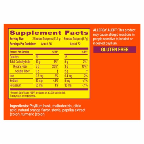 Metamucil Psyllium Fiber Supplement Premium Blend Sugar Free with Stevia Orange Powder Perspective: left