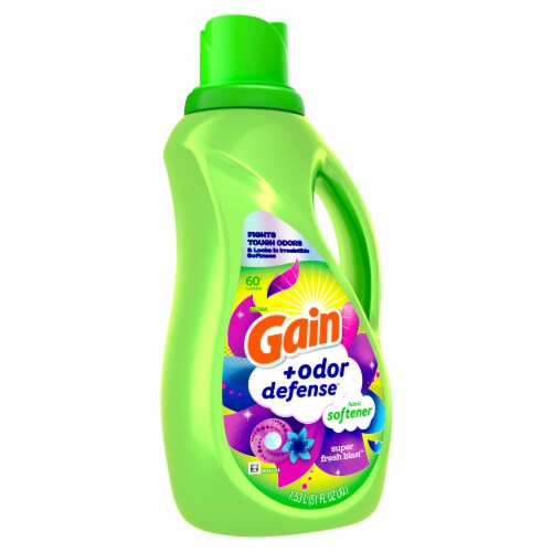 Gain + Odor Defense Liquid Fabric Softener, Super Fresh Blast Scent, 60 Loads, HE Compatible Perspective: left