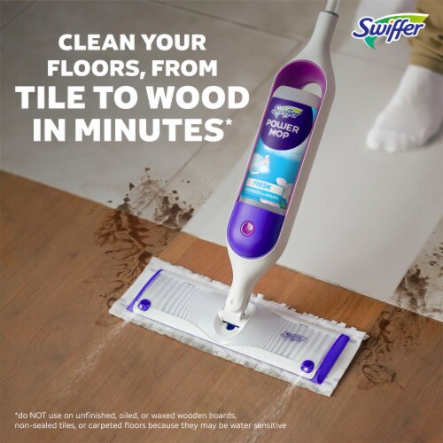 Swiffer Power Mop Floor Cleaner for Mopping Tile Vinyl Laminate Wood Cleaning Set Fresh Scent Perspective: left