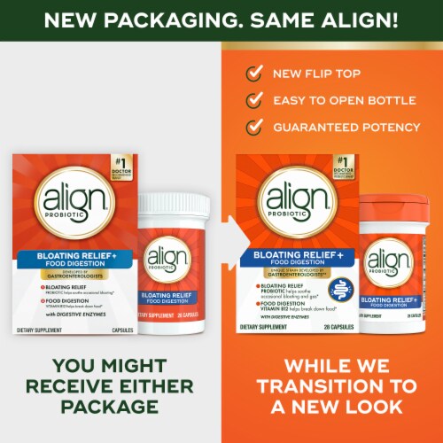 Align Bloating Relief + Food Digestion Probiotic Capsules Perspective: left