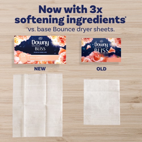 Downy Infusions Sparkling Amber & Rose Bliss Mega Dryer Sheets Perspective: left