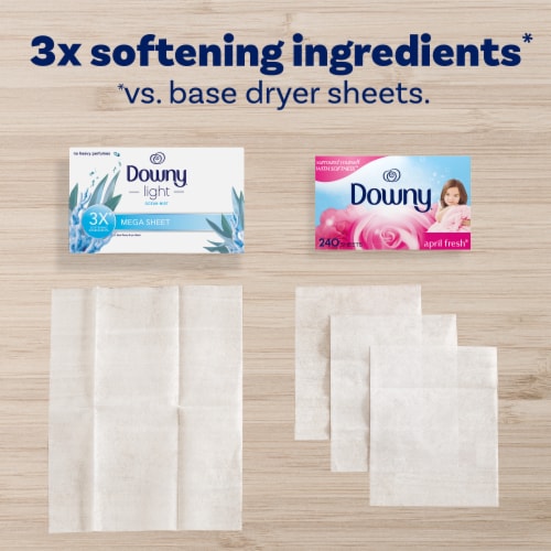 Downy® Light Mega Dryer Sheets Fabric Softener Dryer Sheets Ocean Mist Perspective: left