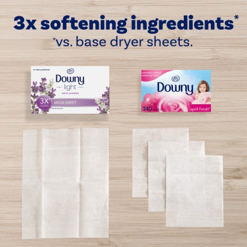 Downy Light White Lavender Mega Dryer Sheets Perspective: left