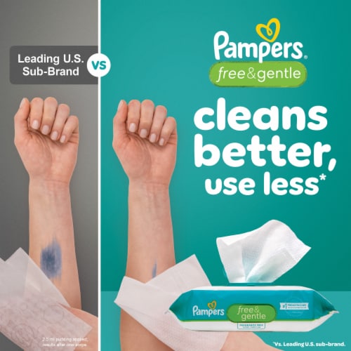 Pampers Free & Gentle Baby Wipes, Hypoallergenic, 52 Count 1X Perspective: left