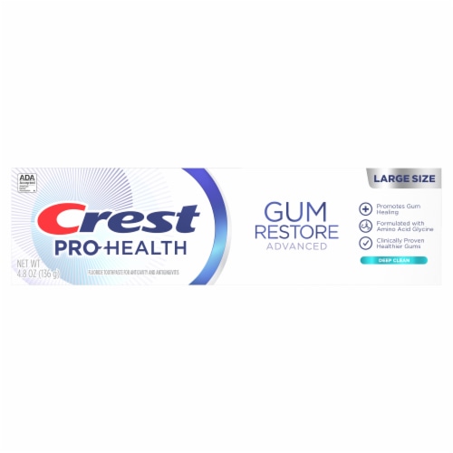 Crest Pro-Health Advanced Gum Restore Deep Clean Toothpaste Antibacterial Flouride Enamel Protection Perspective: left