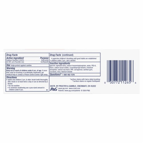 Crest 3D White Brilliance Blast Teeth Whitening Toothpaste Anticavity Fluoride Perspective: left