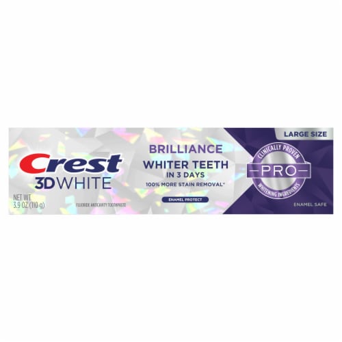 Crest 3D White Brilliance Pro Enamel Protect Teeth Whitening Anticavity Fluoride Toothpaste Perspective: left