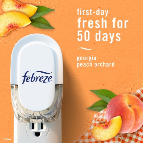 Febreze Plug In Air Freshener Odor-Fighting Scented Oil Refill Georgia Peach Orchard Perspective: left