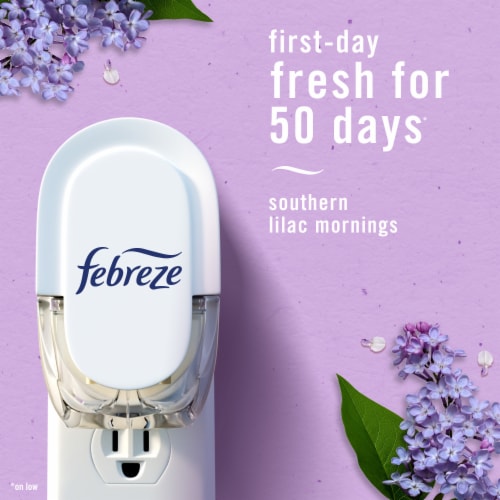 Febreze Plug Odor-Fighting Air Freshener Oil Dual Refill Southern Lilac Mornings Perspective: left