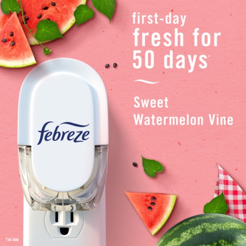Febreze Plug Air Freshener Odor-Fighting Scented Oil Dual Refill Sweet Watermelon Vine Perspective: left