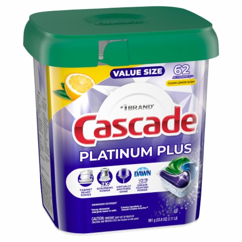 Cascade Platinum Plus ActionPacs Lemon Scent Dishwasher Detergent Pods Perspective: left