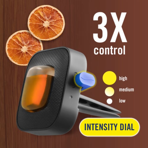 Febreze AUTO Air Freshener Odor-Fighting Automotive Vent Clip Bourbon & Orange Scent Perspective: left